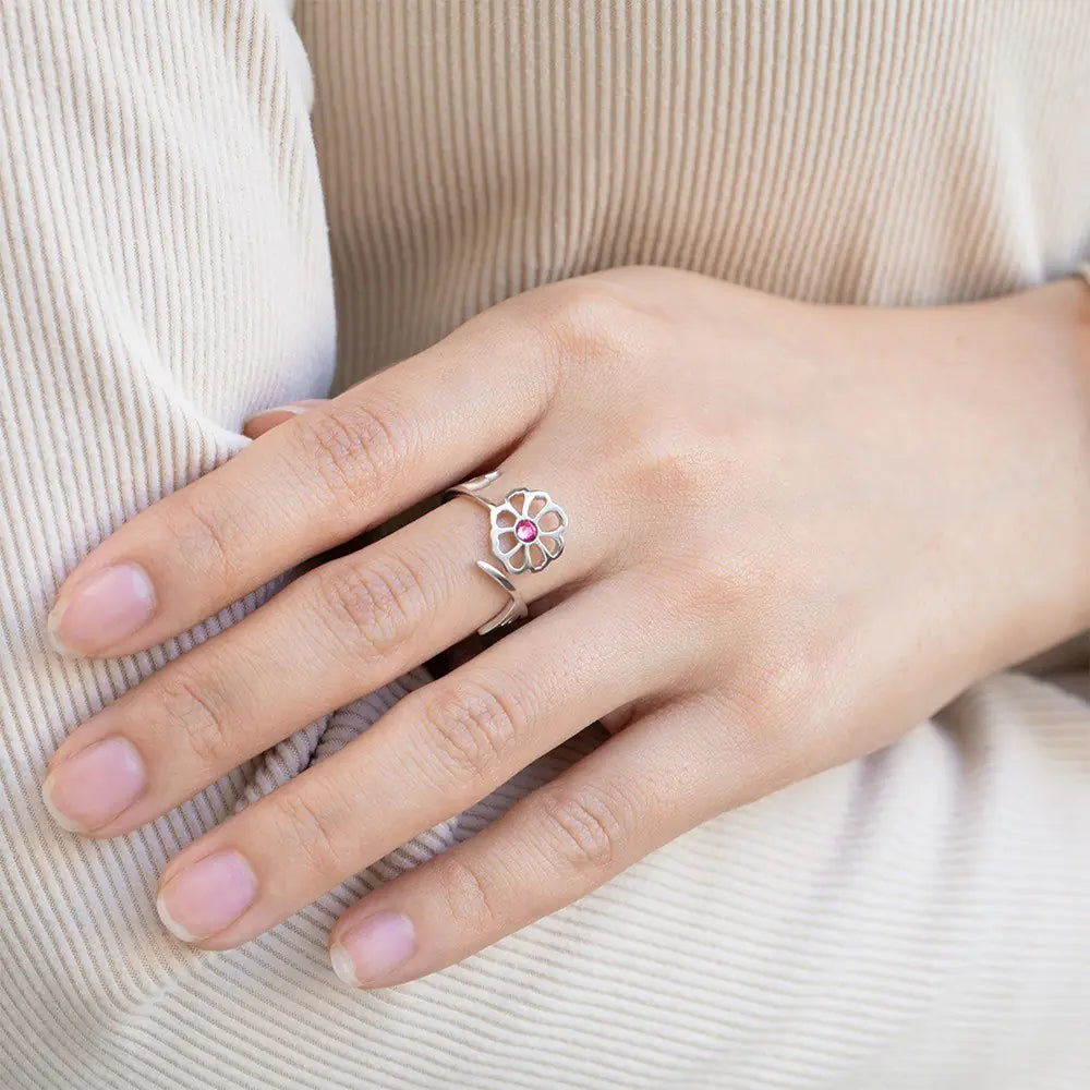 Custom Birth Flower Ring with Birthstone