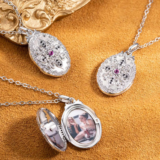 Personalized Vintage Ruby Locket Necklace