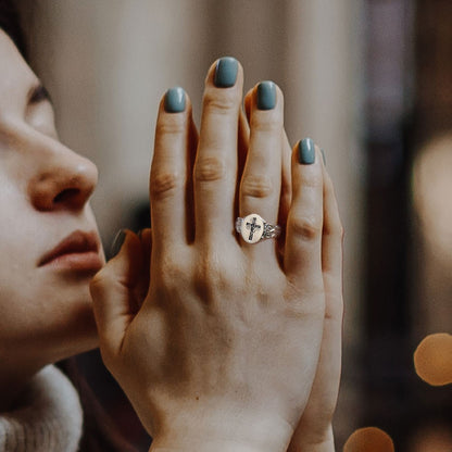 Custom Birth Flower Bouquet Cross Ring