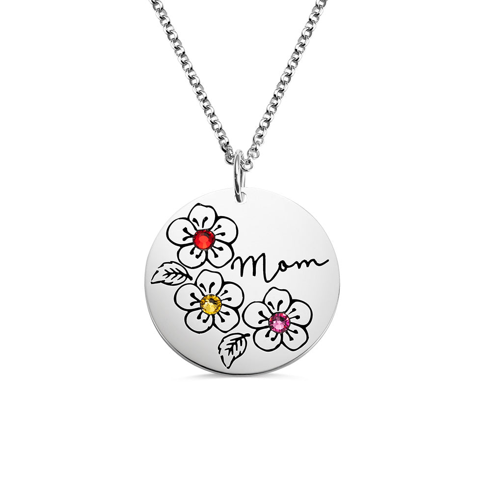 Personalized Birthstone and Birth Flowers Necklace with Name