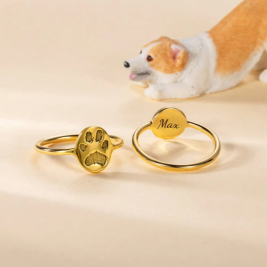 Custom Engraved Paw Print Ring