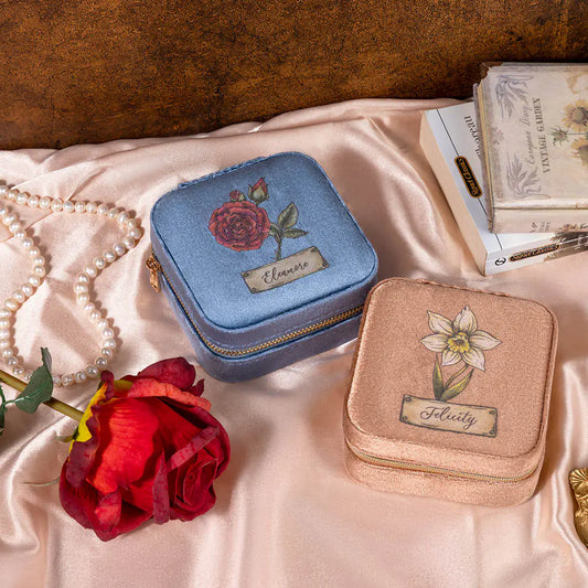 Personalized Birth Flower Velvet Jewelry Box