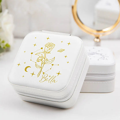 Custom Birth Flower Zodiac Leather Jewelry Box