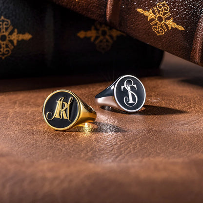 Custom 2 Initials Engraved Signet Ring