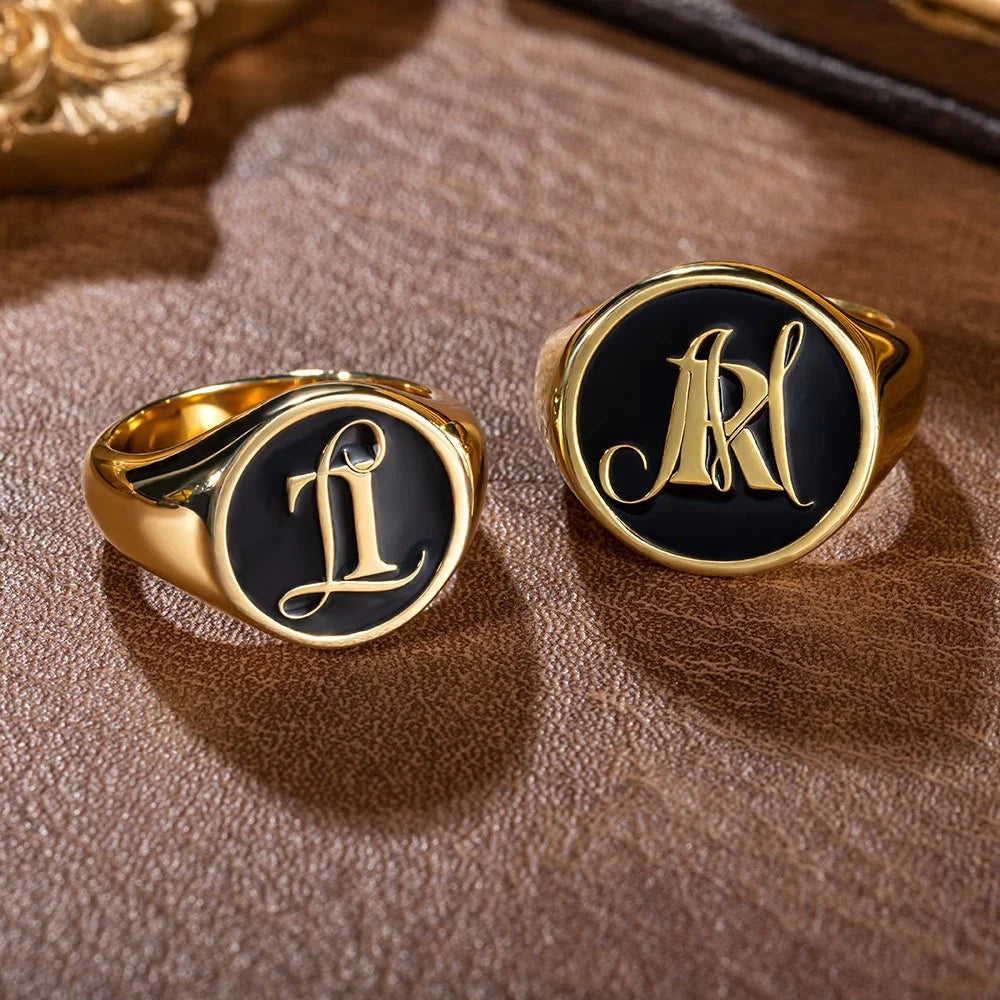 Custom 2 Initials Engraved Signet Ring