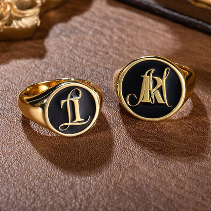 Custom 2 Initials Engraved Signet Ring