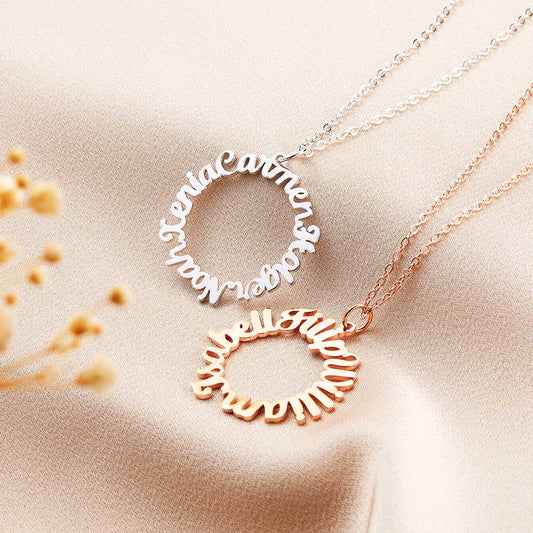 Combined Names Circle Pendant Necklace