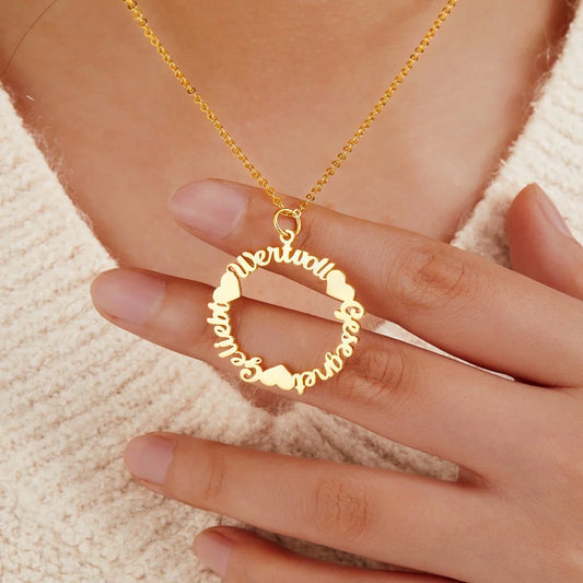 Combined Names Circle Pendant Necklace