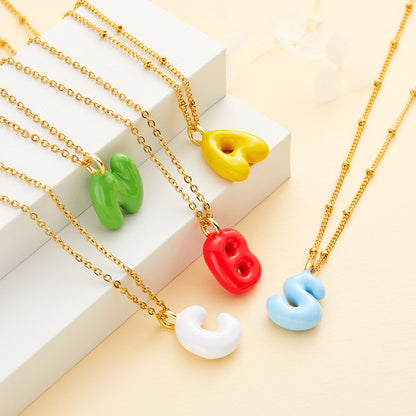 Personalized Colorful Bubble Letter Necklace