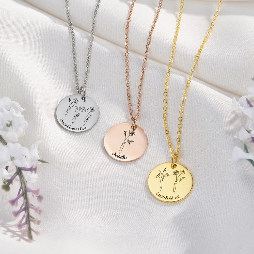Dainty Combined Birth Flower Coin Necklace