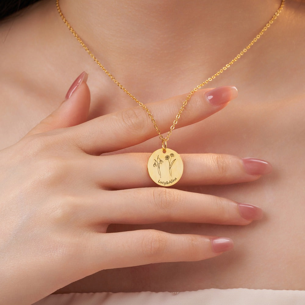 Dainty Combined Birth Flower Coin Necklace