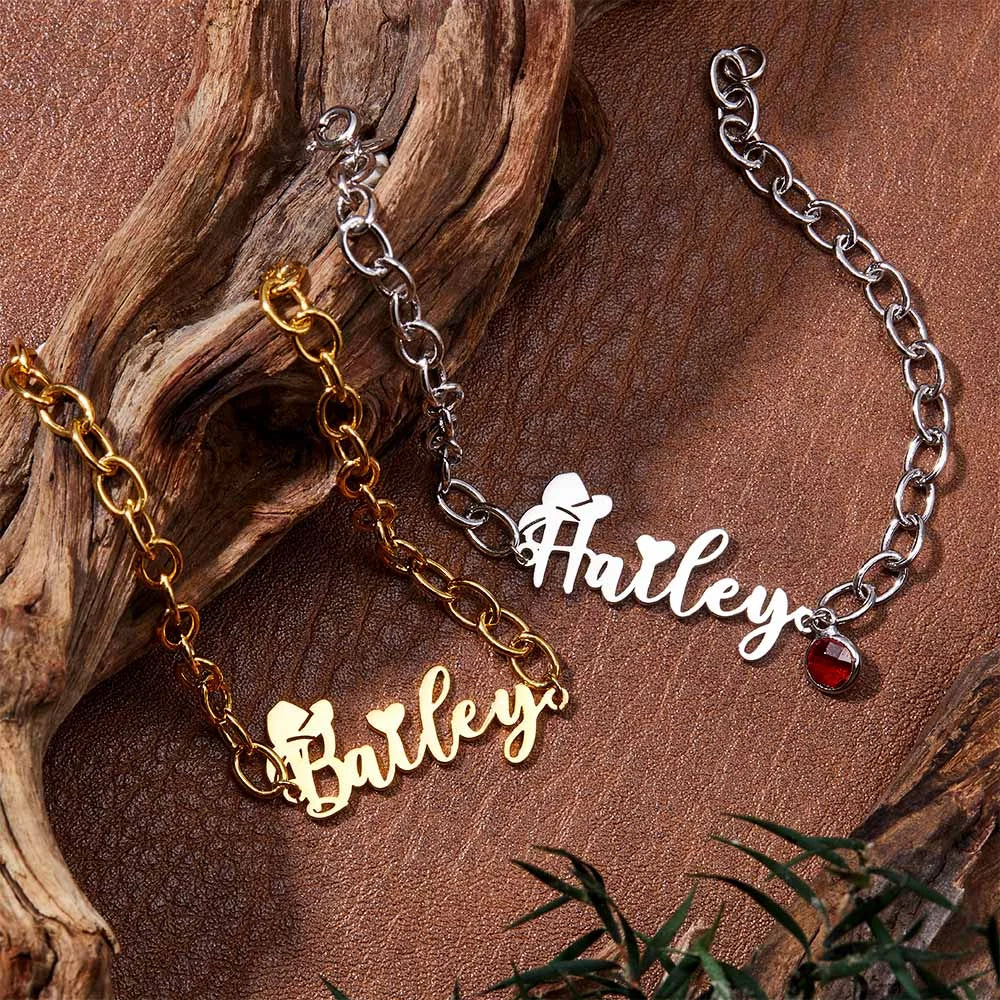 Personalized Cowgirl Name Bracelet with Birthstone