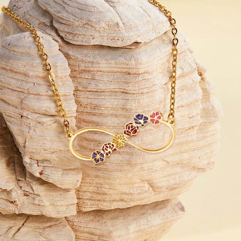 Infinity Cobined Birth Flower Necklace