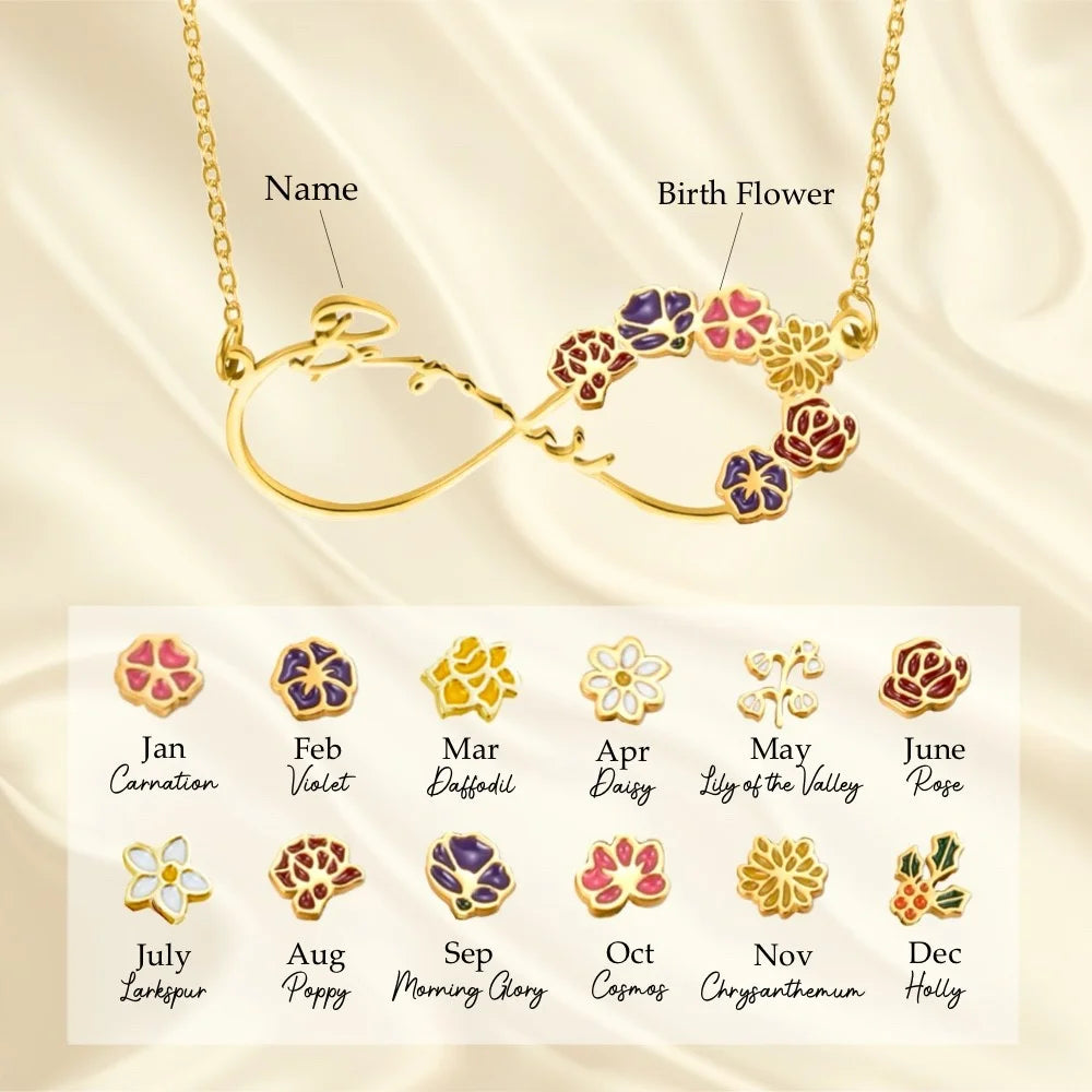 Infinity Cobined Birth Flower Necklace