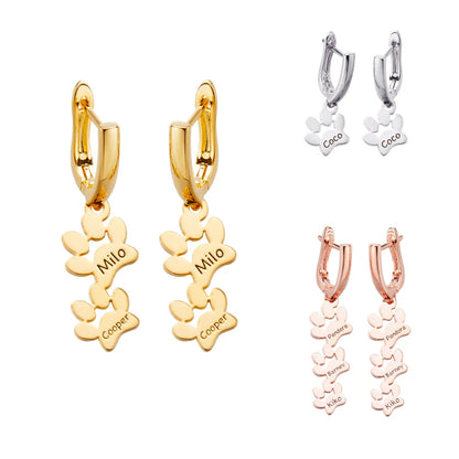 Personalized Pet Paws Hug Earrings