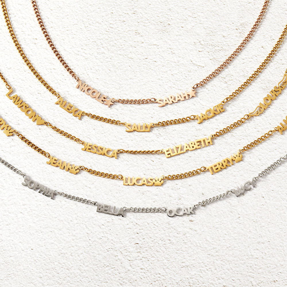Custom Combined Family Names Necklace with Icons