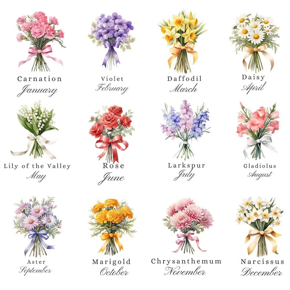 Personalized Birth Flower Ring Dish with Name