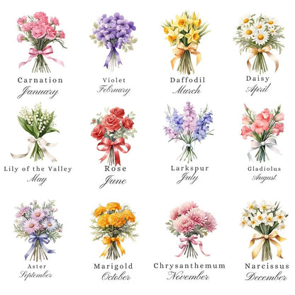 Personalized Birth Flower Ring Dish with Name