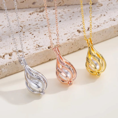 Personalized Name & Birthstone Pearl Drop Necklace