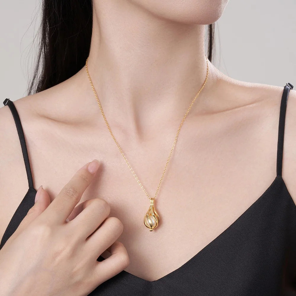 Personalized Name & Birthstone Pearl Drop Necklace