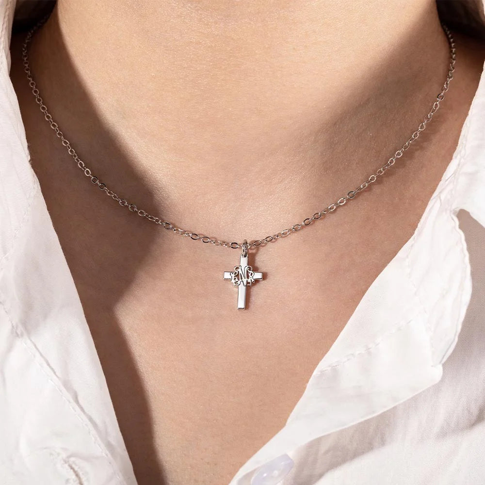 Personalized Minimalist Monogram Cross Necklace