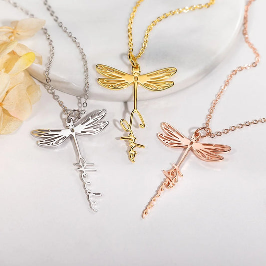 Custom Name Dragonfly Necklace
