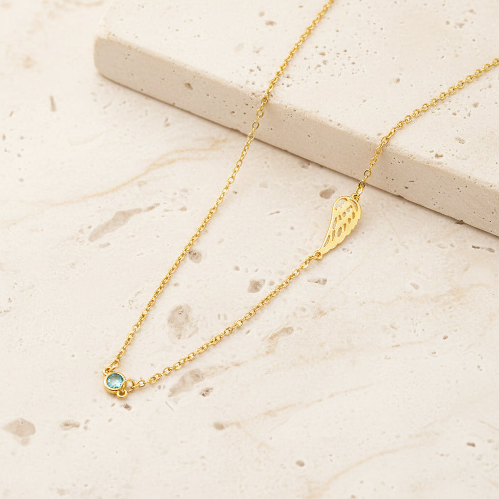 Personalized Birthstone Angel Wing Necklace