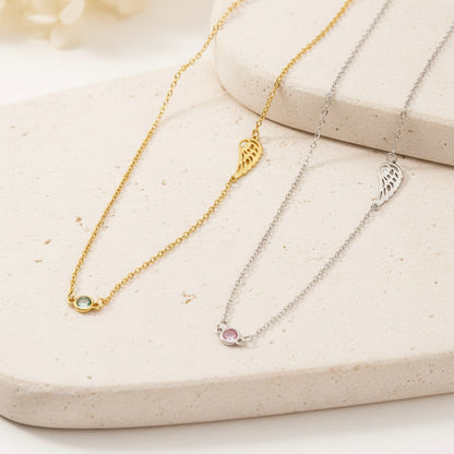 Personalized Birthstone Angel Wing Necklace