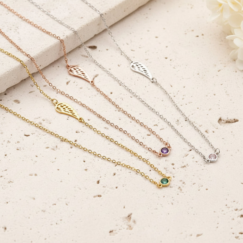 Personalized Birthstone Angel Wing Necklace