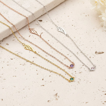 Personalized Birthstone Angel Wing Necklace