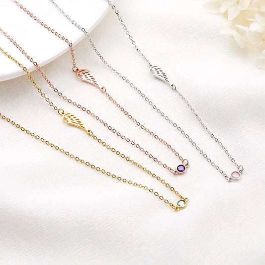 Personalized Birthstone Angel Wing Necklace