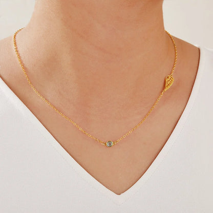 Personalized Birthstone Angel Wing Necklace
