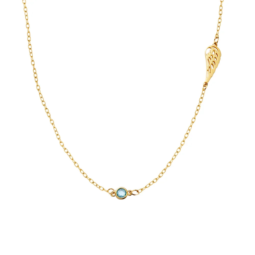 Personalized Birthstone Angel Wing Necklace