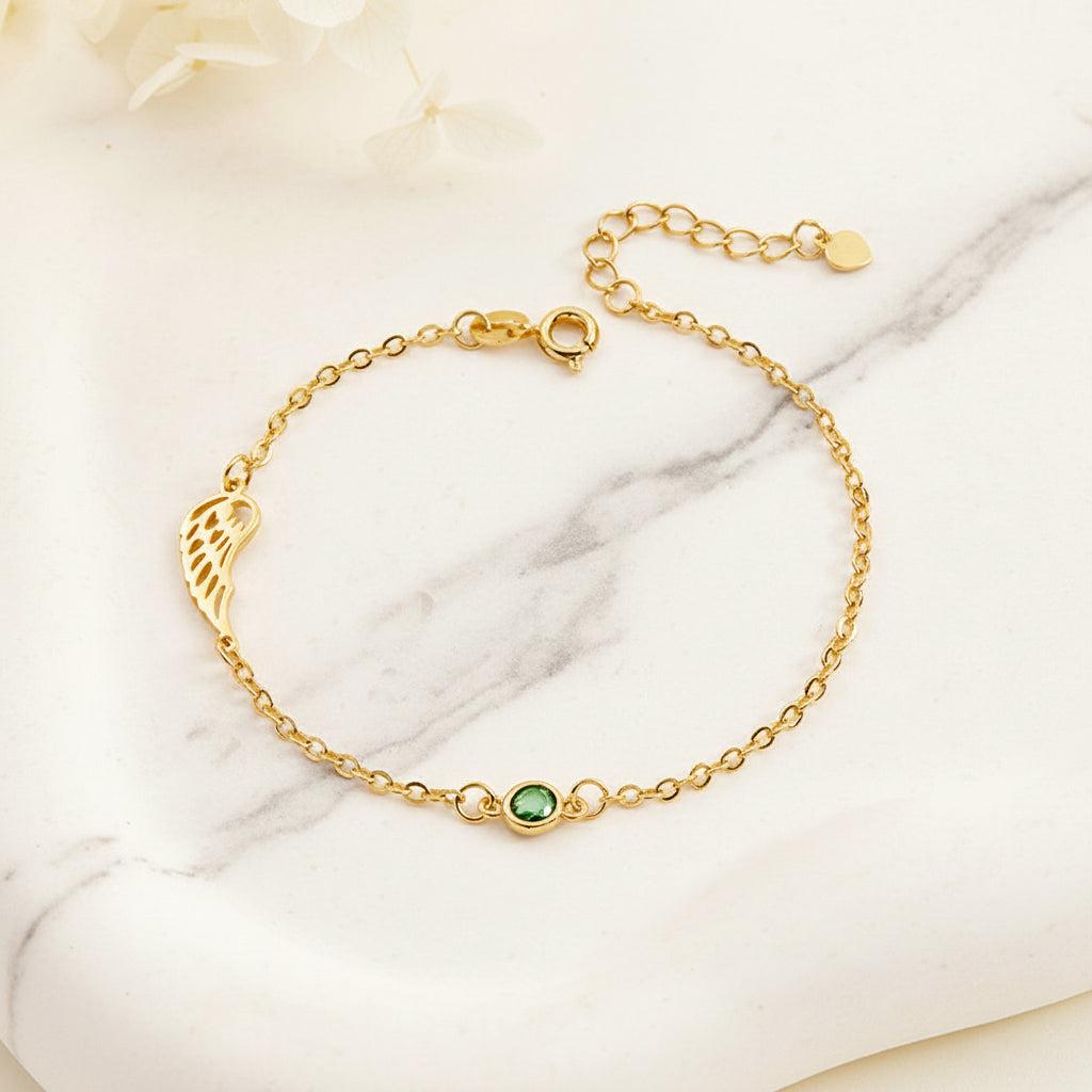 Personalized Birthstone Angel Wing Bracelet
