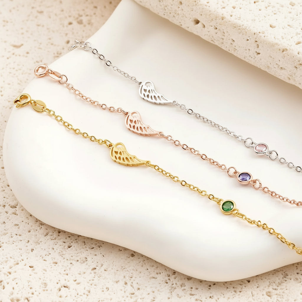 Personalized Birthstone Angel Wing Bracelet