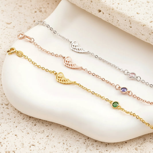 Personalized Birthstone Angel Wing Bracelet