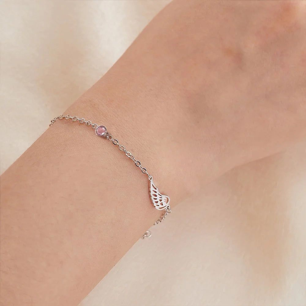 Personalized Birthstone Angel Wing Bracelet