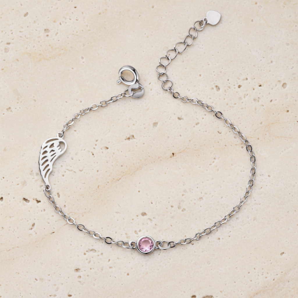 Personalized Birthstone Angel Wing Bracelet