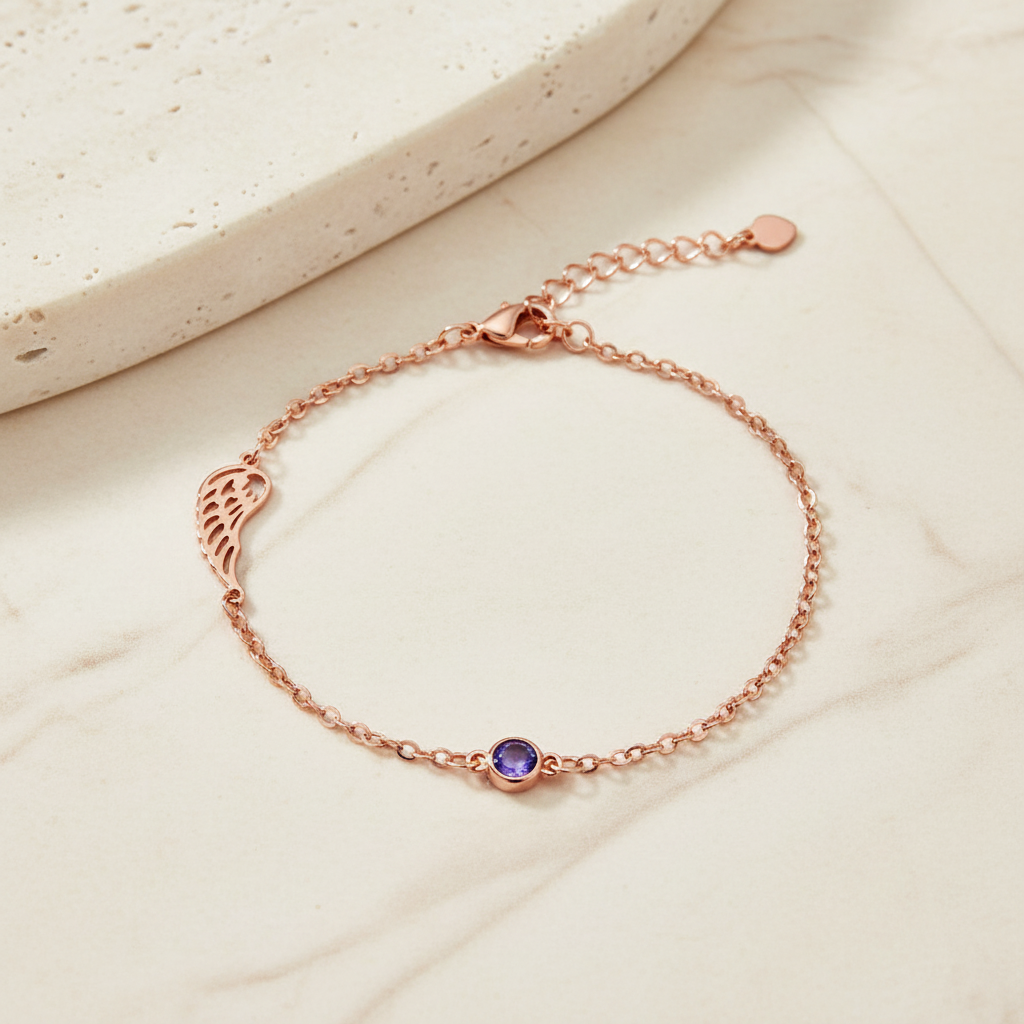 Personalized Birthstone Angel Wing Bracelet
