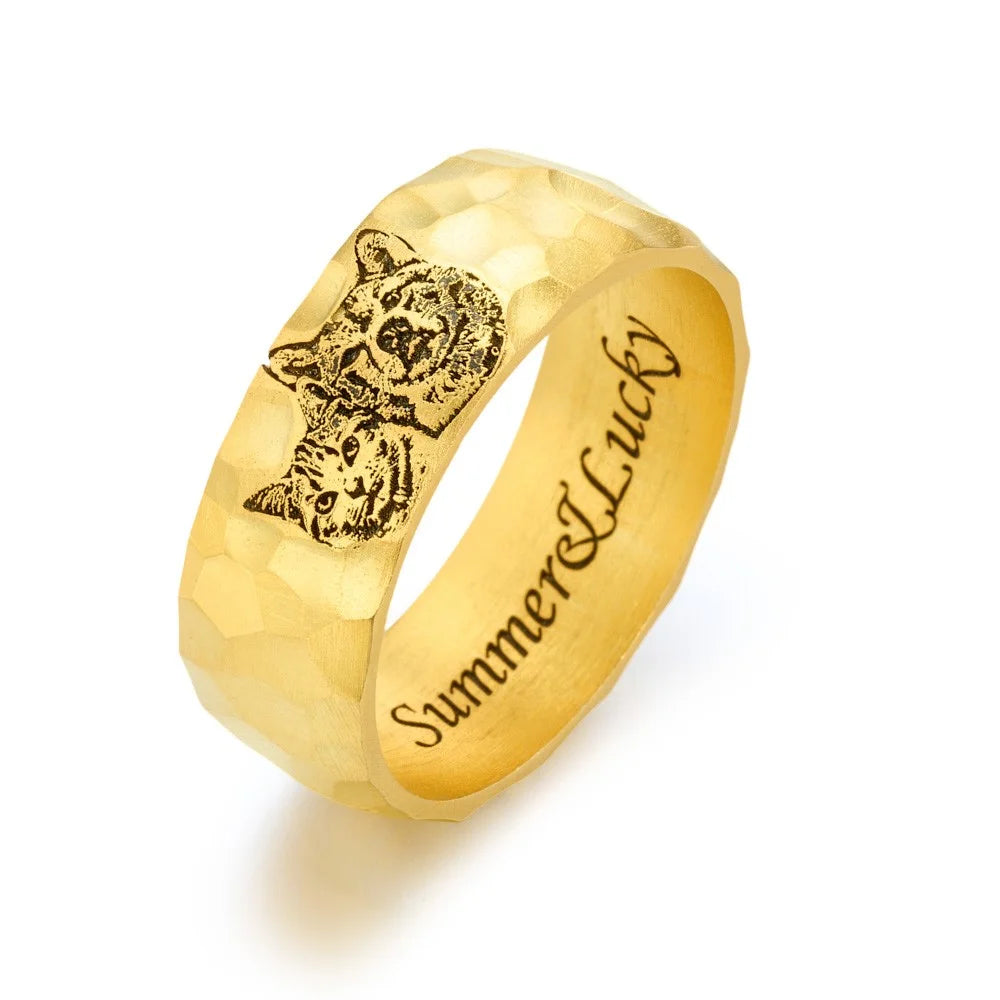 Custom Engraved Sketch Photo Hammered Ring