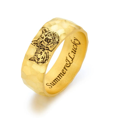 Custom Engraved Sketch Photo Hammered Ring