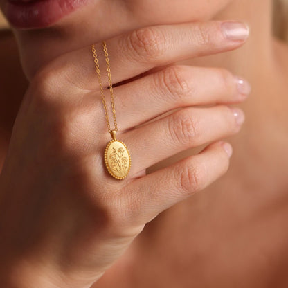 Personalized Engraved Birth Flower Bouquet Necklace