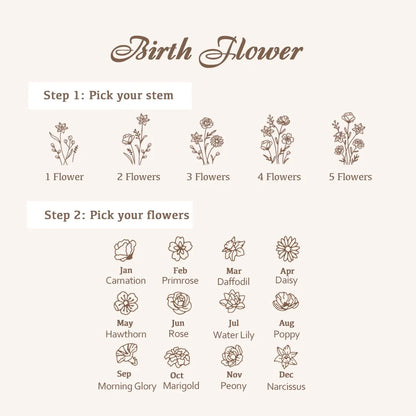 Personalized Engraved Birth Flower Bouquet Necklace
