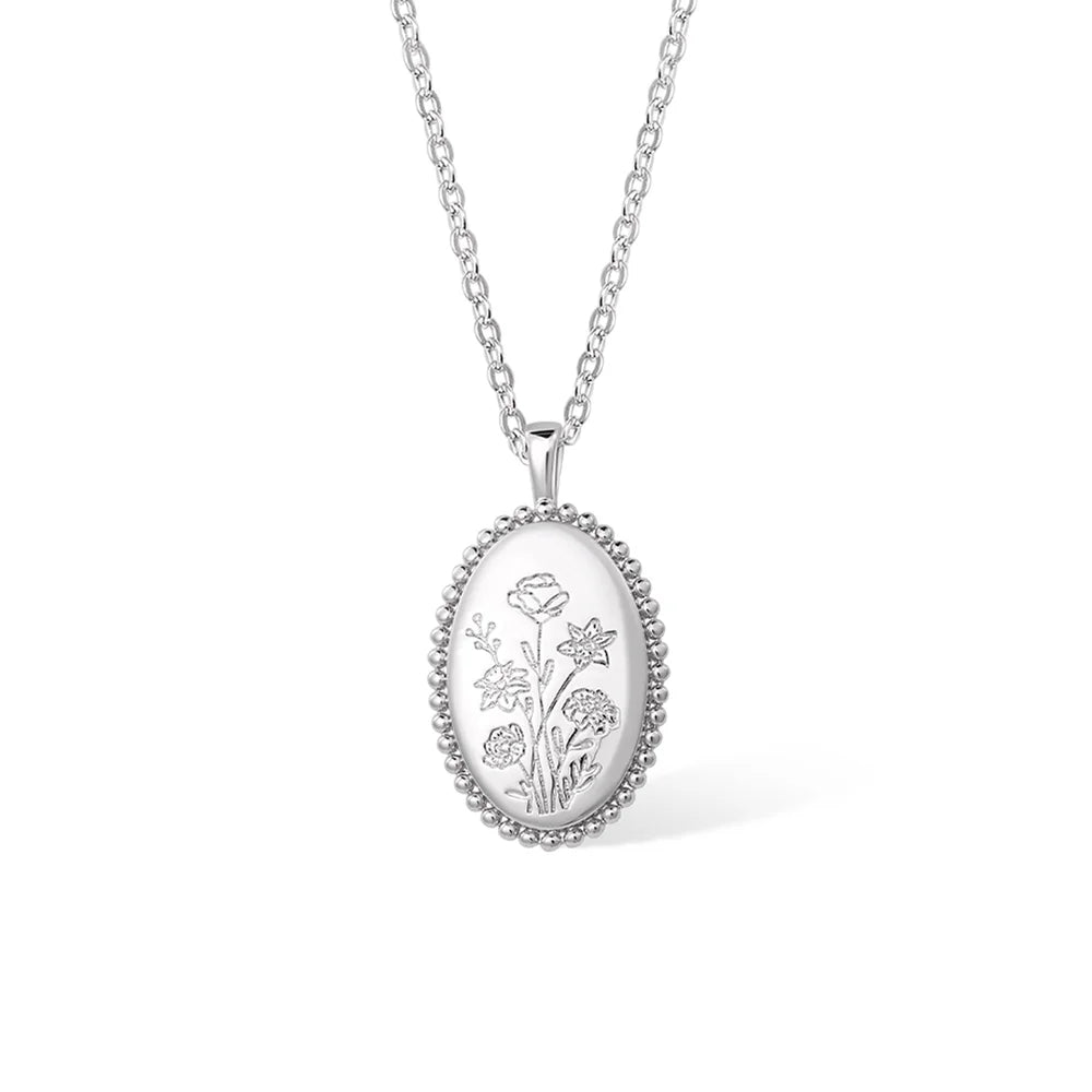 Personalized Engraved Birth Flower Bouquet Necklace