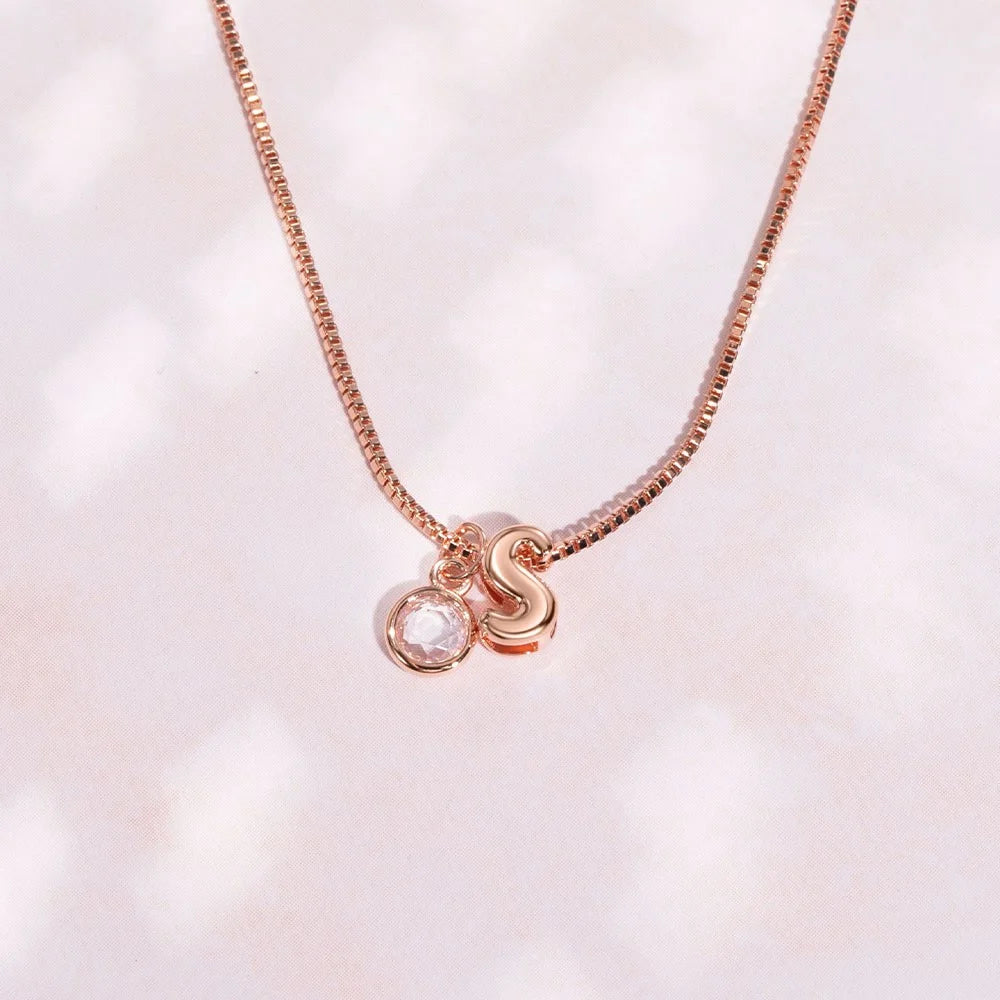 Custom Bubble Initial Birthstone Necklace