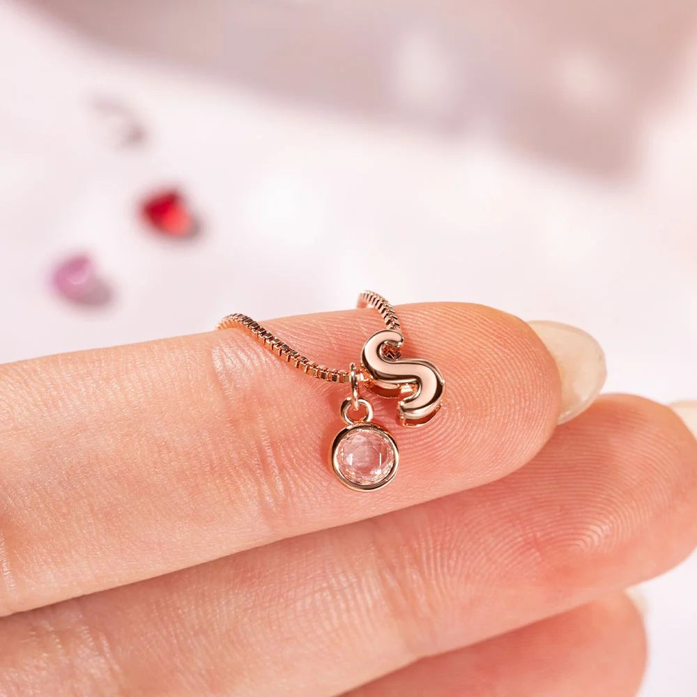 Custom Bubble Initial Birthstone Necklace