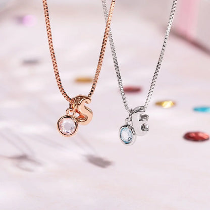 Custom Bubble Initial Birthstone Necklace