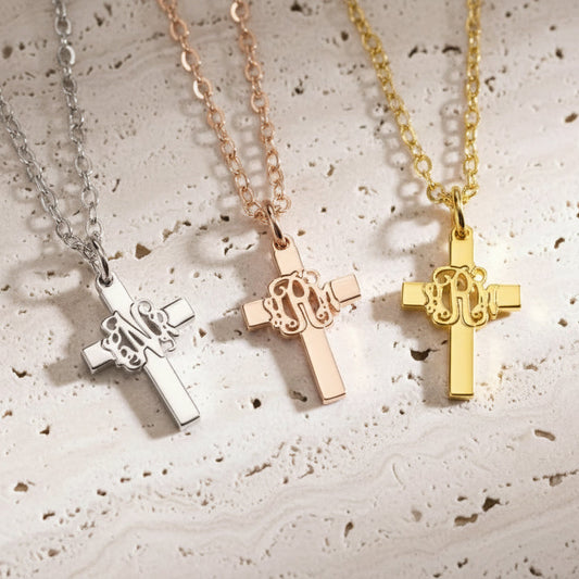 Personalized Minimalist Monogram Cross Necklace