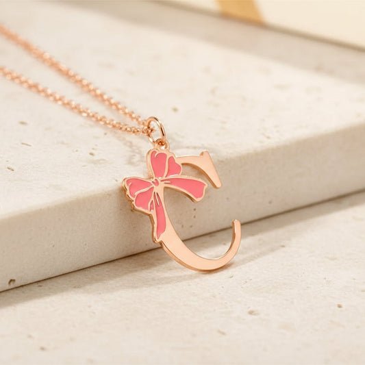 Custom Initial Coquette Bow Necklace