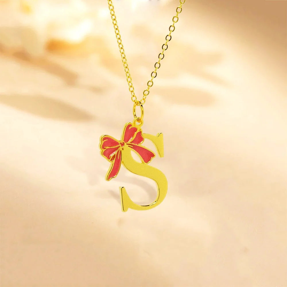 Custom Initial Coquette Bow Necklace